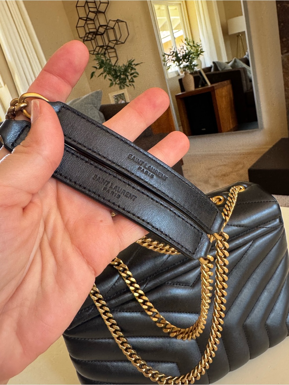 YSL SAINT LAURENT Calfskin Y Quilted Monogram Small Loulou Chain Satchel Black - Picture 11 of 14